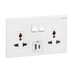 Legrand Galion 2 Gang Multistandard Switched Socket Outlet with 3A Type A and Type C USB Chargers 282444 - Slide 1