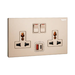 Legrand Galion 2 Gangs Multistandard Switched Socket Outlets with 27W USB Type A and C Charger 282337 - Slide 3