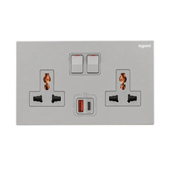 Legrand Galion 2 Gangs Multistandard Switched Socket Outlets with 27W USB Type A and C Charger 282337 - Slide 5