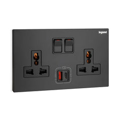 Legrand Galion 2 Gangs Multistandard Switched Socket Outlets with 27W USB Type A and C Charger 282337 - Slide 2