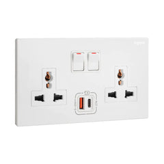 Legrand Galion 2 Gangs Multistandard Switched Socket Outlets with 27W USB Type A and C Charger 282337 - Slide 1