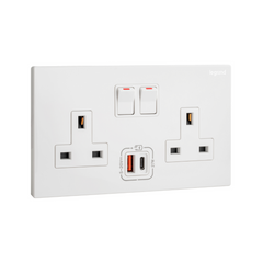 Legrand Galion 2 Gangs Single Pole Switched Socket Outlets with 27W USB Type A and C Charger 282336 - Slide 1