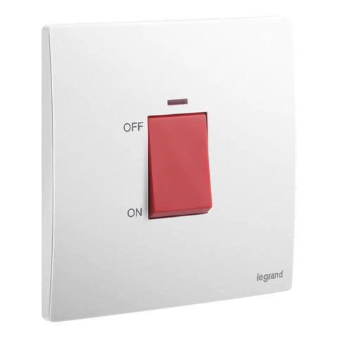 Legrand Mallia Senses 1 Gang Double Pole 45A Switch with Indicator 281071