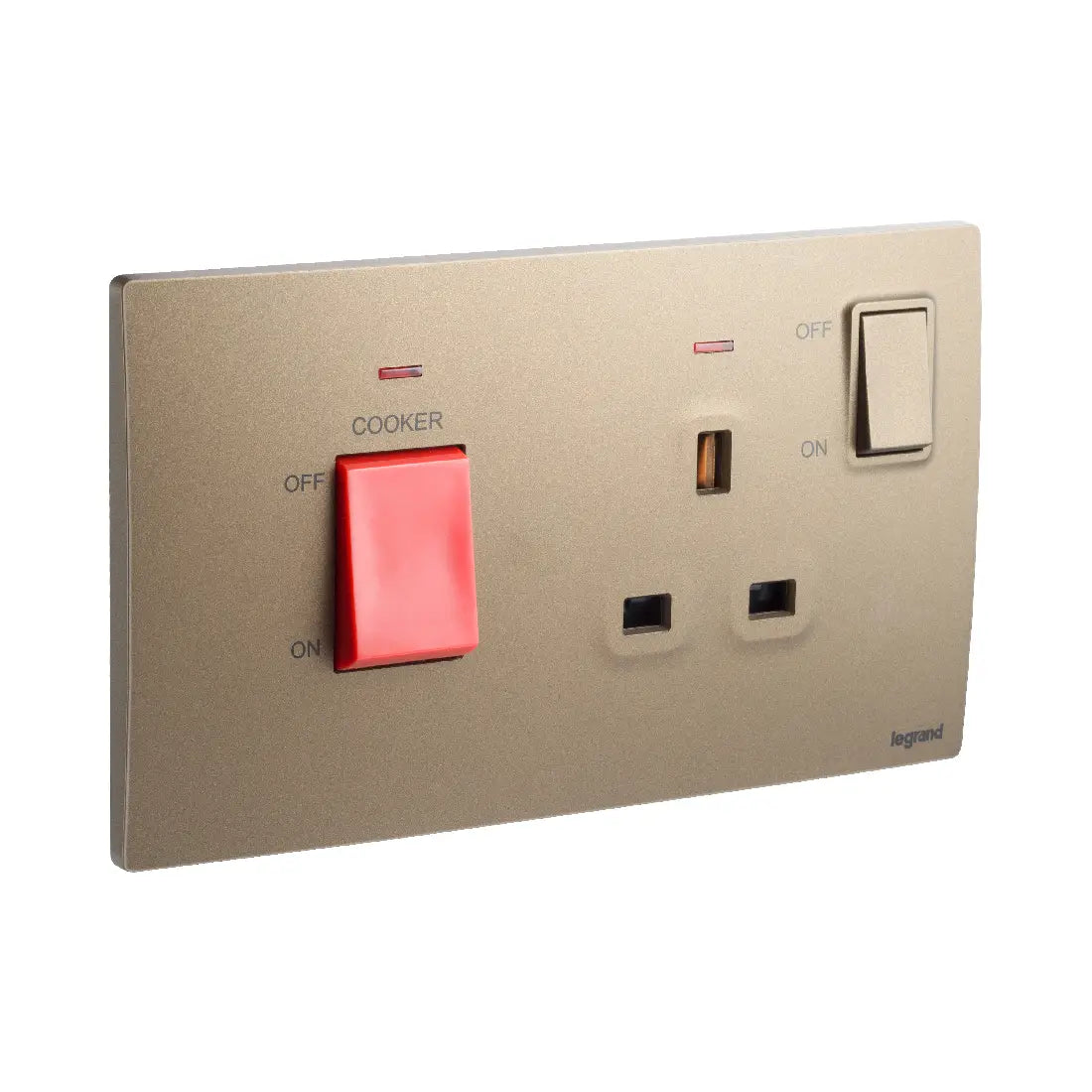 Legrand Mallia Senses 2 Gang 45A Cooker Unit Control with 13A BS Socket Outlet 281075