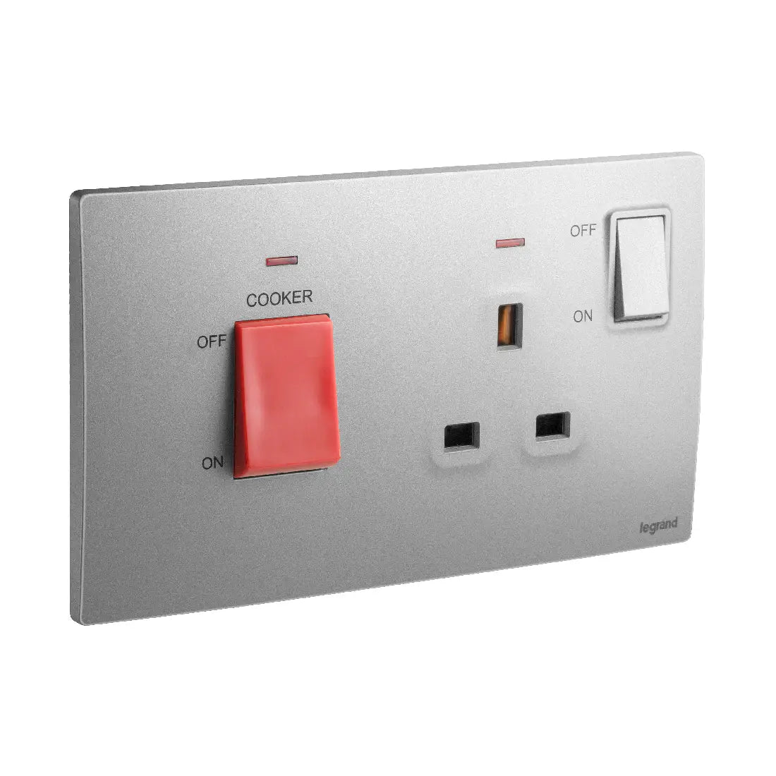 Legrand Mallia Senses 2 Gang 45A Cooker Unit Control with 13A BS Socket Outlet 281075