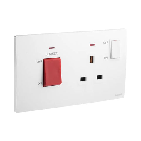 Legrand Mallia Senses 2 Gang 45A Cooker Unit Control with 13A BS Socket Outlet 281075