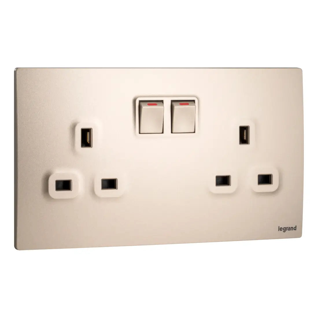 Legrand Mallia Senses 2 Gang BS 13A Switched Socket Outlet Single Pole with 2 Earth Connection 281113
