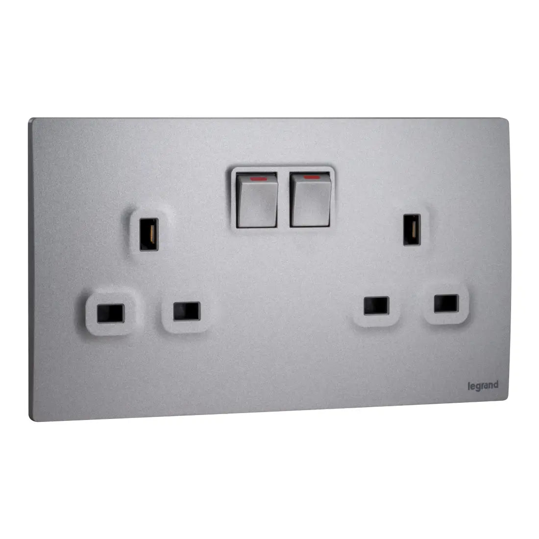 Legrand Mallia Senses 2 Gang BS 13A Switched Socket Outlet Single Pole with 2 Earth Connection 281113