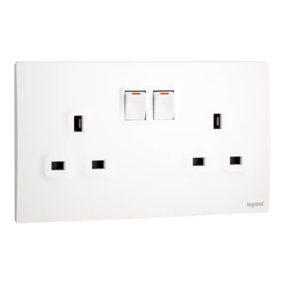 Legrand Mallia Senses 2 Gang BS 13A Switched Socket Outlet Single Pole with 2 Earth Connection 281113