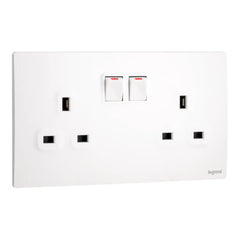 Legrand Mallia Senses 2 Gang BS 13A Switched Socket Outlet Single Pole with 2 Earth Connection 281113 - Slide 1