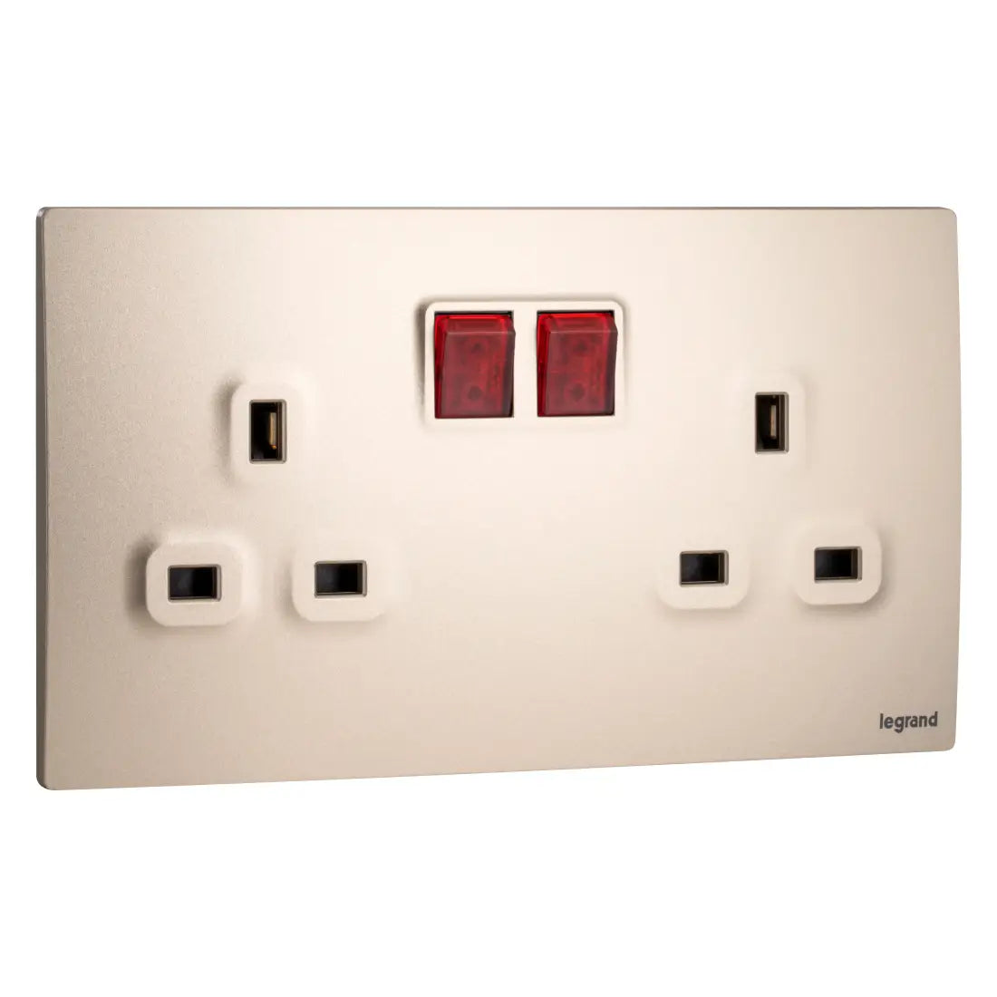 Legrand Mallia Senses 2 Gang BS Switched Socket Outlet Single Pole with LED 281115