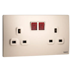 Legrand Mallia Senses 2 Gang BS Switched Socket Outlet Single Pole with LED 281115 - Slide 5