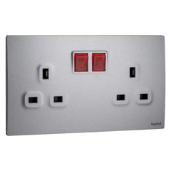 Legrand Mallia Senses 2 Gang BS Switched Socket Outlet Single Pole with LED 281115 - Slide 3