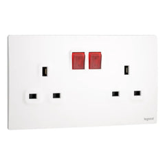 Legrand Mallia Senses 2 Gang BS Switched Socket Outlet Single Pole with LED 281115 - Slide 1