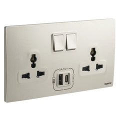Legrand Mallia Senses 2 Gang Multistandard Switched Socket Outlet with 3000mA Type A and C USB Chargers 281123 - Slide 5