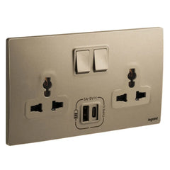 Legrand Mallia Senses 2 Gang Multistandard Switched Socket Outlet with 3000mA Type A and C USB Chargers 281123 - Slide 4