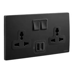 Legrand Mallia Senses 2 Gang Multistandard Switched Socket Outlet with 3000mA Type A and C USB Chargers 281123 - Slide 2