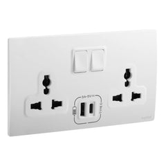 Legrand Mallia Senses 2 Gang Multistandard Switched Socket Outlet with 3000mA Type A and C USB Chargers 281123 - Slide 1