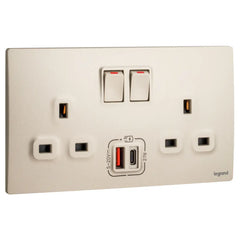 Legrand Mallia Senses 2 Gang Single Pole Switched Socket Outlets with Type A and B USB 27W Charger 281137 - Slide 5
