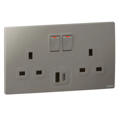 Legrand Mallia Senses 2 Gang Single Pole Switched Socket Outlets with Type A and B USB 27W Charger 281137 - Slide 3