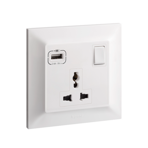 Legrand Belanko S 1 Gang Multistandard Switched Socket Outlet With USB Type-A