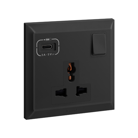 Legrand Belanko S 1 Gang Multistandard Switched Socket Outlet With USB Type-C