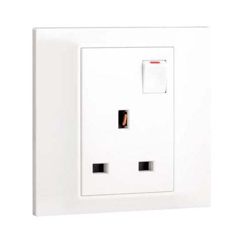 Legrand Belanko S 1 Gang Single Pole BS Switched Socket Outlet with Red Neon 13A