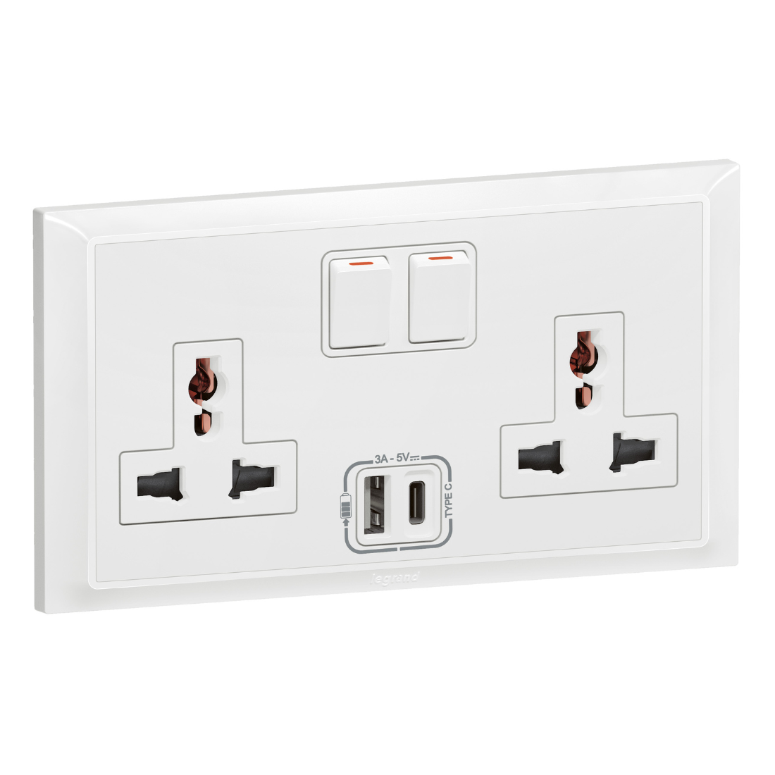 Legrand Belanko S 2 Gang Multistandard Switched Socket Outlet With USB-A and USB-C