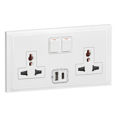 Legrand Belanko S 2 Gang Multistandard Switched Socket Outlet With USB-A and USB-C - Slide 1