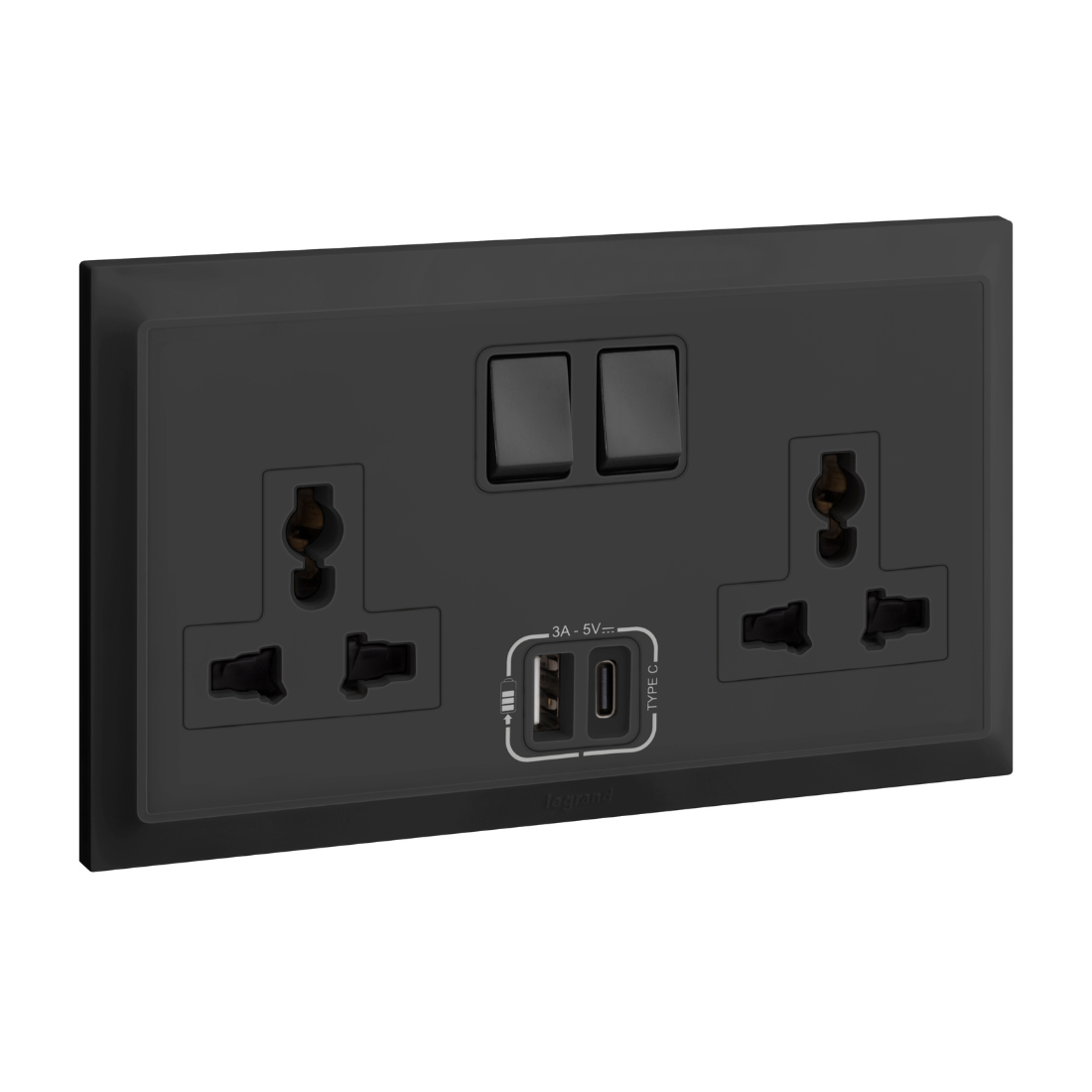 Legrand Belanko S 2 Gang Multistandard Switched Socket Outlet With USB-A and USB-C