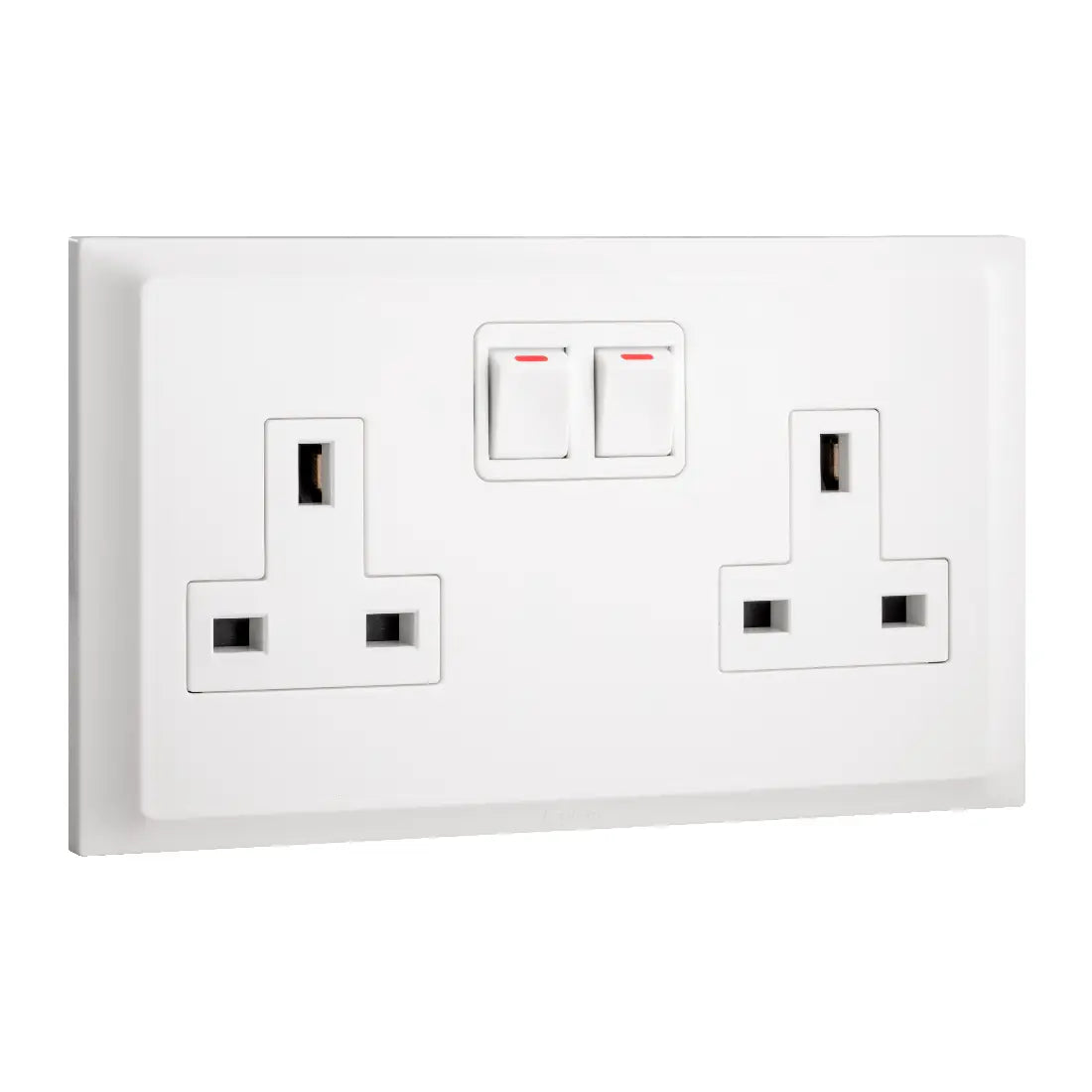 Legrand Belanko S 2 Gang Single Pole BS Switched Socket Outlet with Red Neon Inboard Rockers 13A