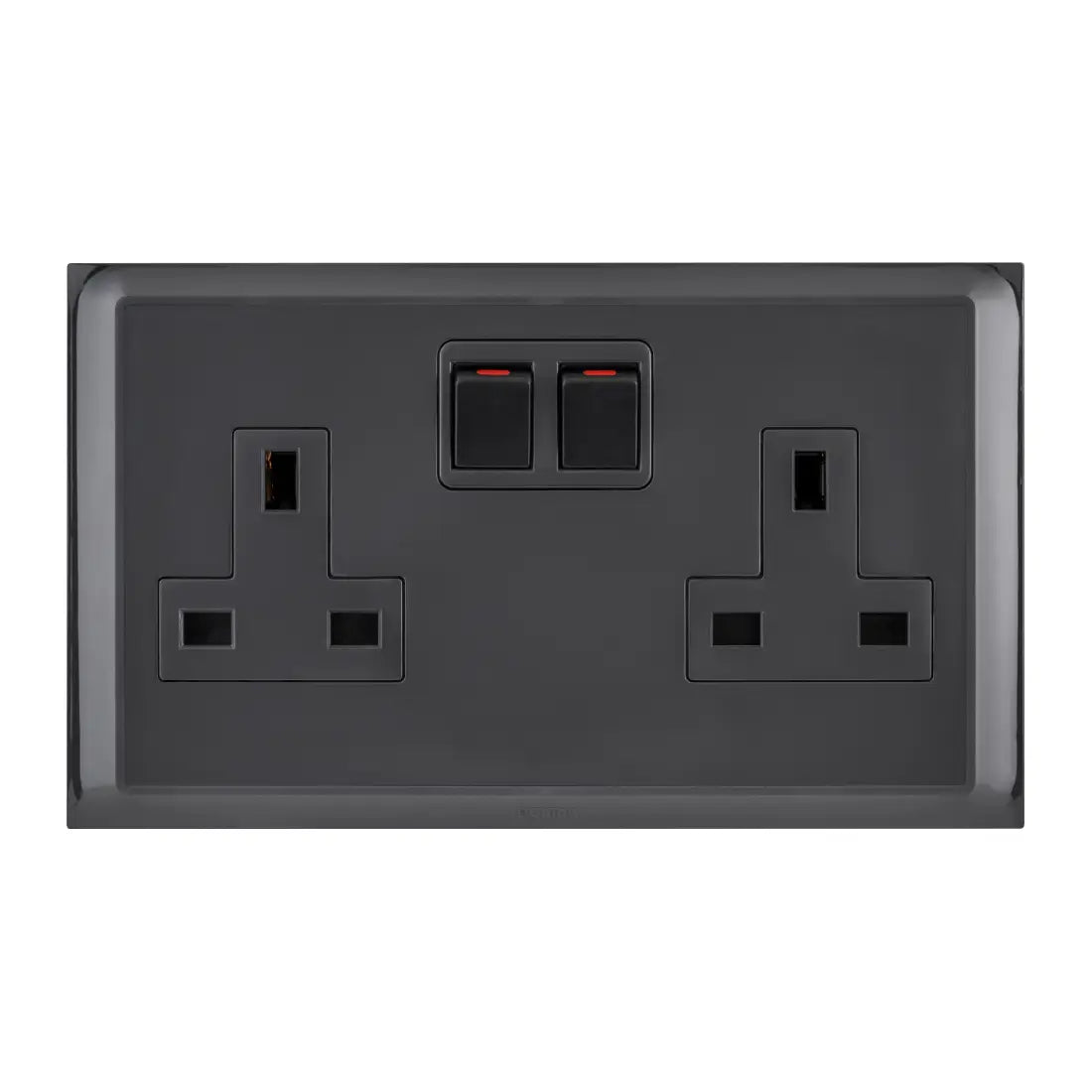 Legrand Belanko S 2 Gang Single Pole BS Switched Socket Outlet with Red Neon Inboard Rockers 13A