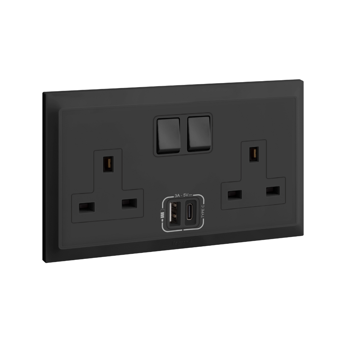 Legrand Belanko S 2 Gang Single Pole BS Switched Socket Outlet Inboard 13A + USB Type A+C