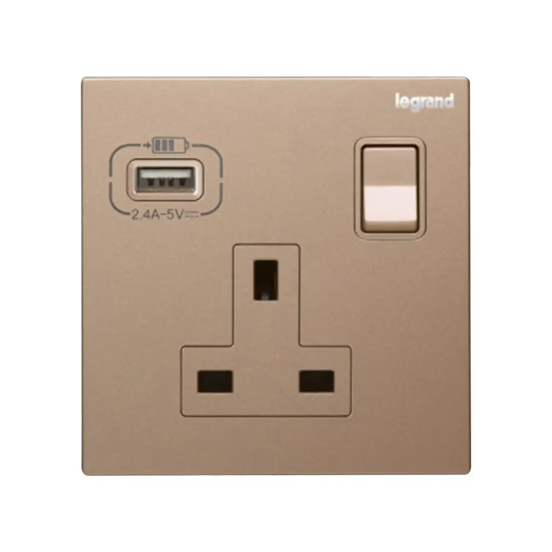 Legrand Galion 1 Gang Single Pole Switched Socket Outlet with USB A 15W charger 282441A