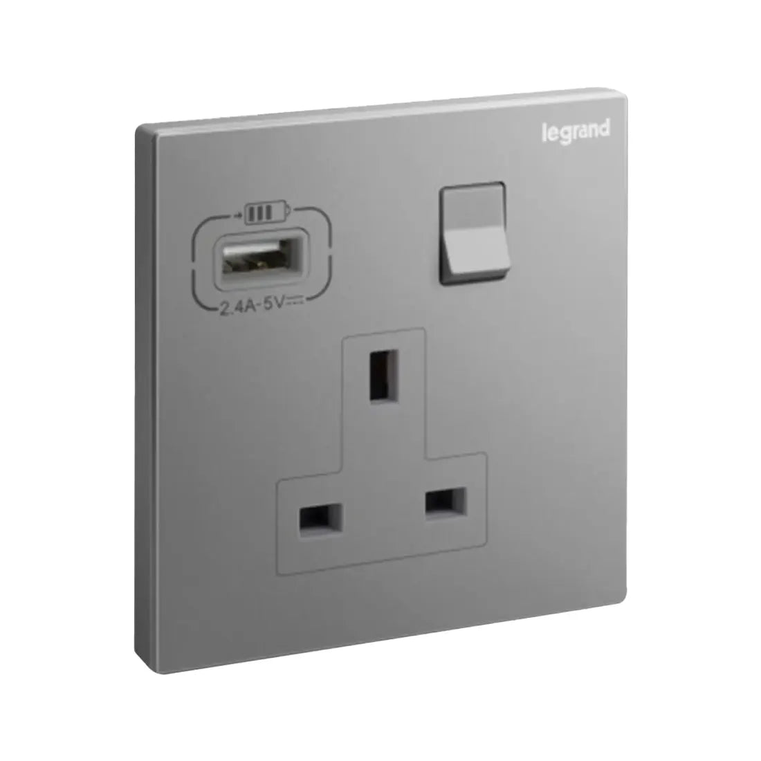 Legrand Galion 1 Gang Single Pole Switched Socket Outlet with USB A 15W charger 282441A