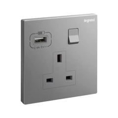 Legrand Galion 1 Gang Single Pole Switched Socket Outlet with USB A 15W charger 282441A - Slide 5