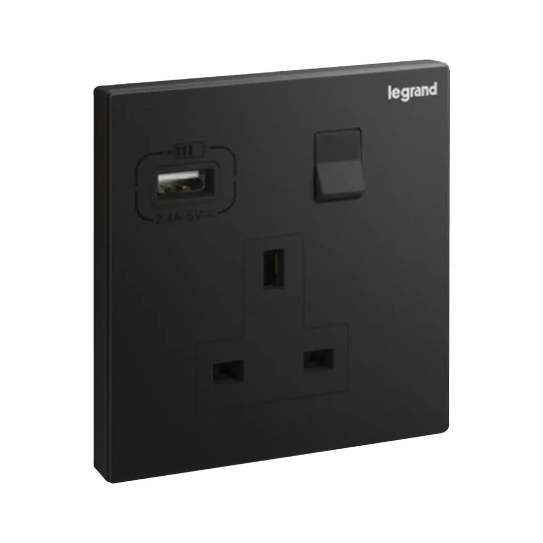 Legrand Galion 1 Gang Single Pole Switched Socket Outlet with USB A 15W charger 282441A