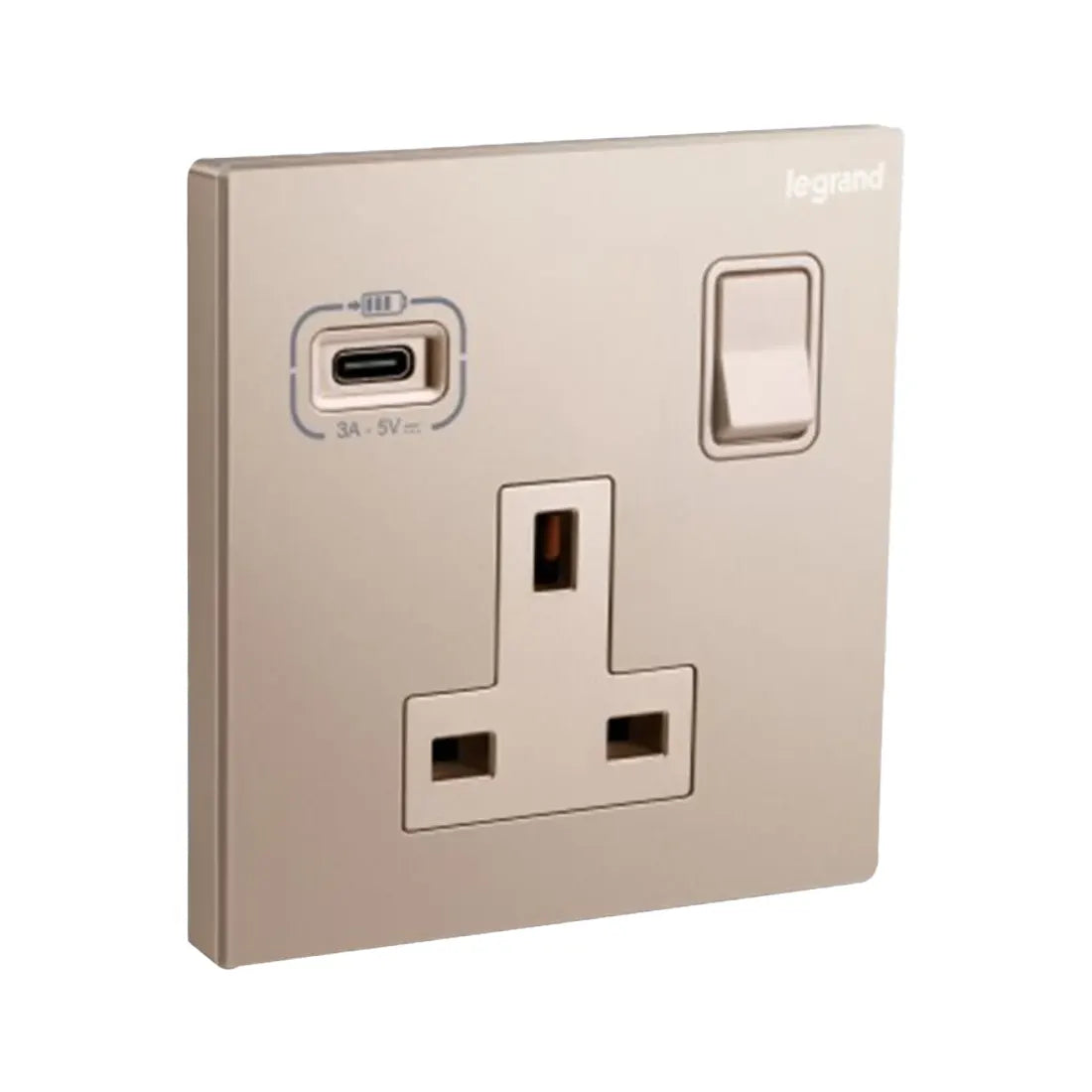 Legrand Galion 1 Gang Single Pole Switched Socket Outlet with USB C 18W Charger 282483A