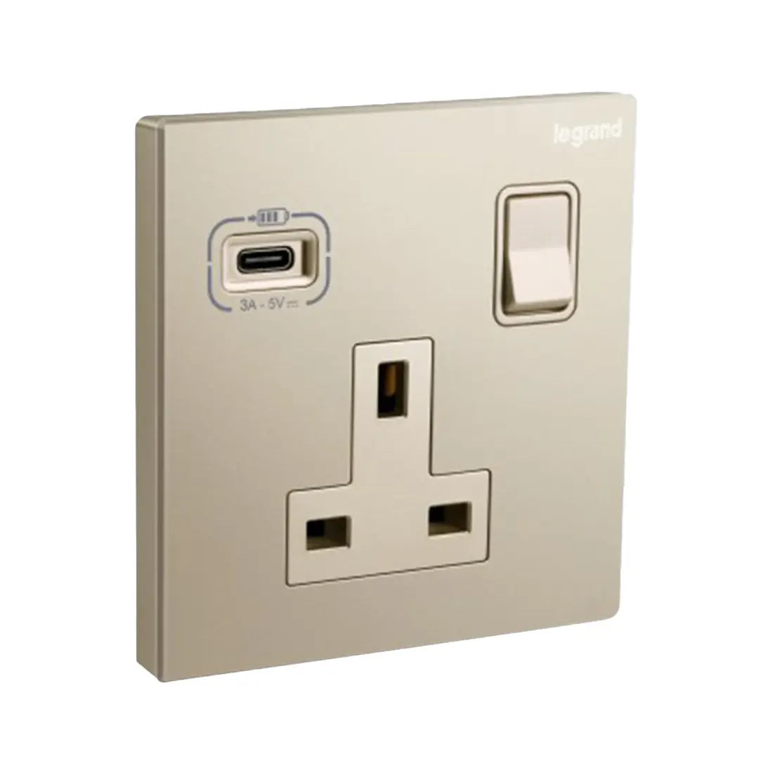 Legrand Galion 1 Gang Single Pole Switched Socket Outlet with USB C 18W Charger 282483A