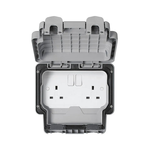 MK Masterseal Plus 13A 2 Gang Waterproof Switched Socket K56482GRY - Grey