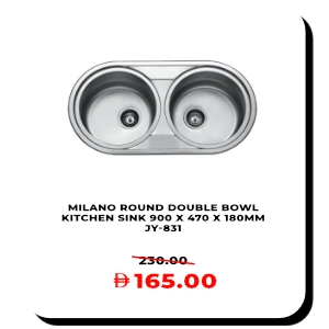 Milano round double bowl stainless steel kitchen sink 900x470x180mm on sale, durable modern design for kitchens