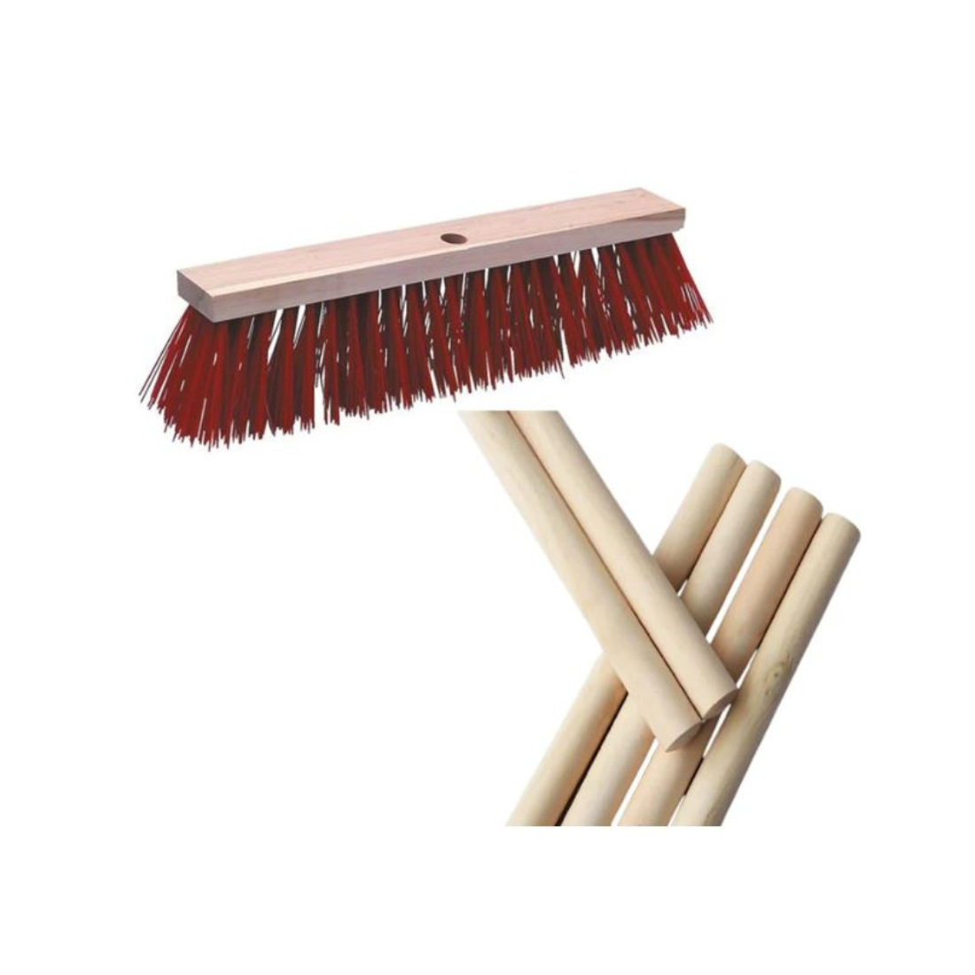 Nibco NB621+CJ999 Heavy Duty Street Broom With Wooden Handle 60cm - Red