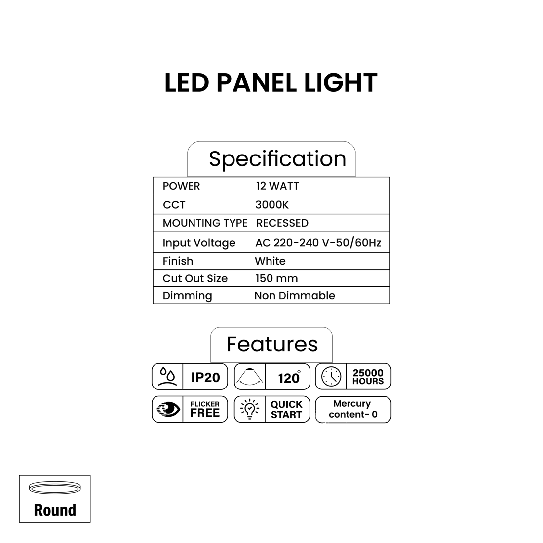 Pixelights 12W Round Panel LED 3000K - Warm White