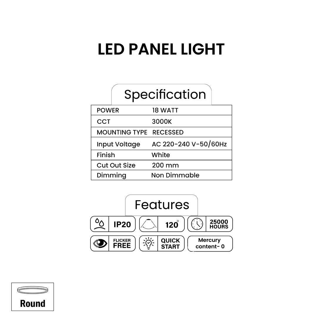 Pixelights 18W Round Panel LED 3000K - Warm White