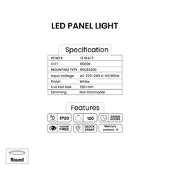 Pixelights 12W Round Panel LED 6500K - White - Slide 3