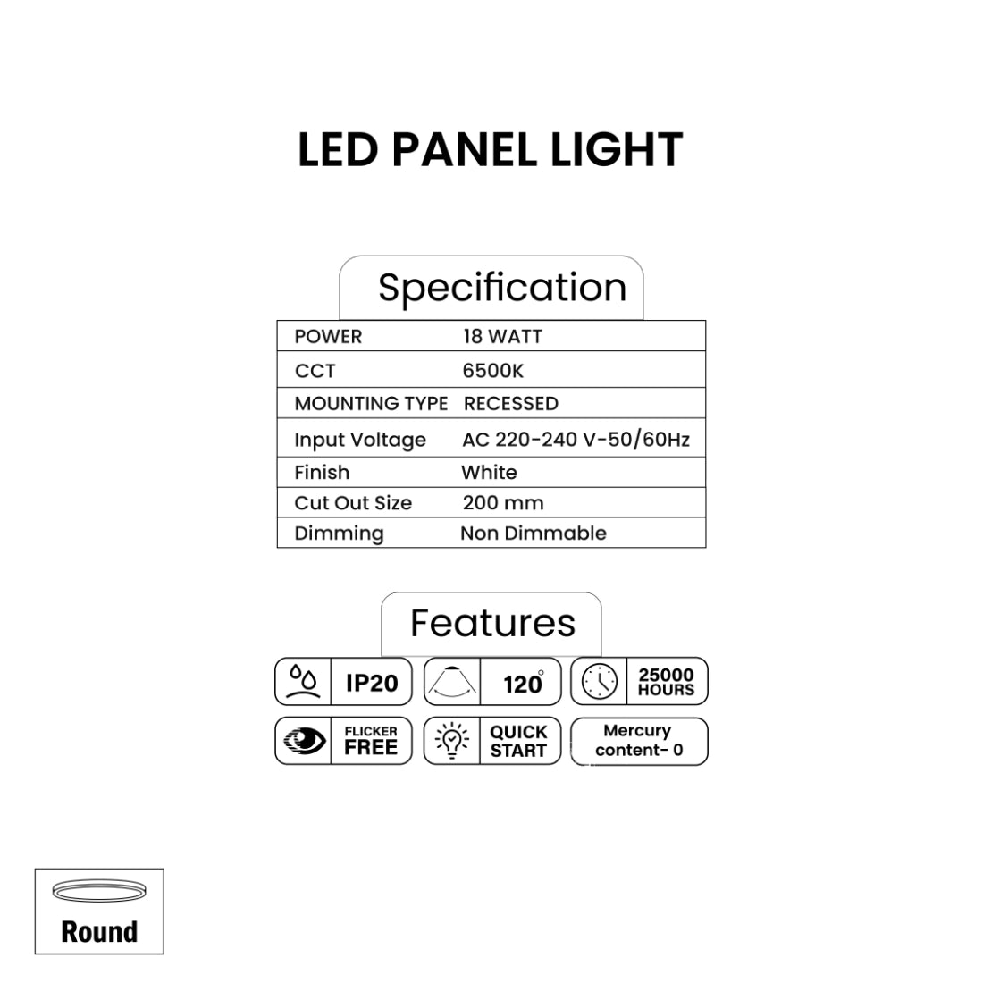 Pixelights 18W Round Panel LED 6500K - Daylight
