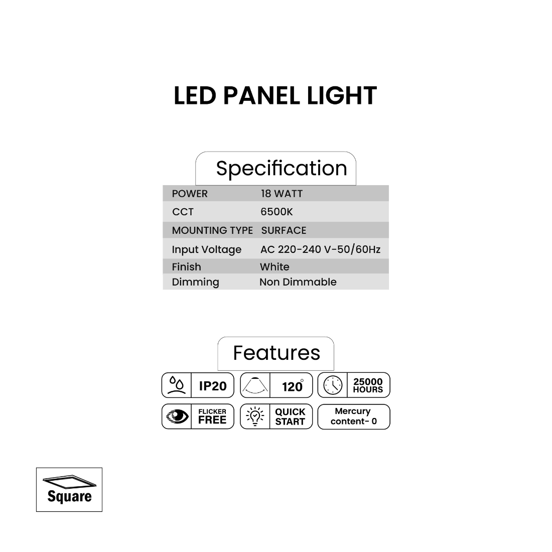 Pixelights 18W Square LED Surface Light 6500K - Daylight