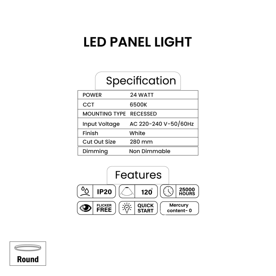 Pixelights 24W Round Panel LED 6500K - Daylight