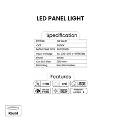 Pixelights 30W Round Panel LED 6500K - Daylight - Slide 3