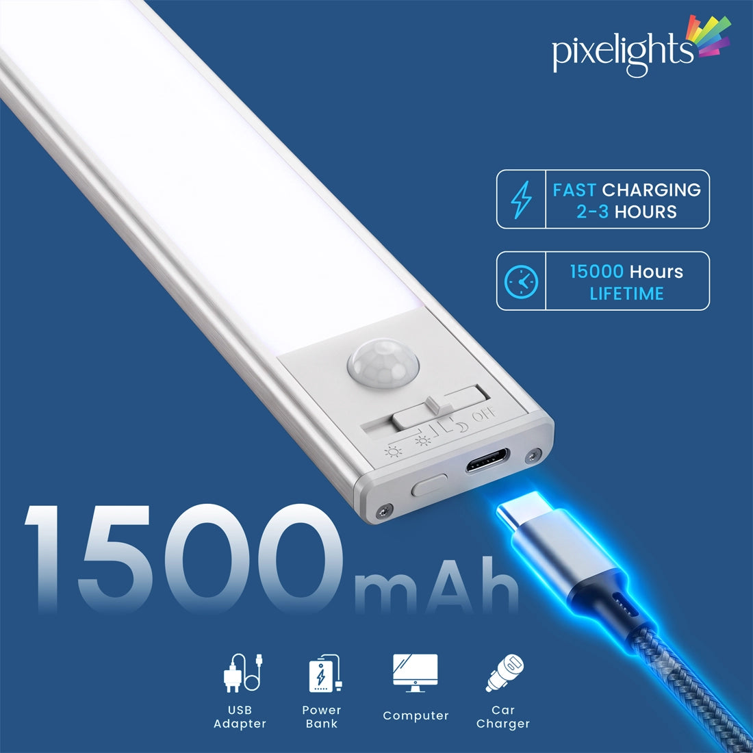 Pixelights 3 in 1 Cabinet Sensor Lights Re-Chargeable 30 cm 5930-3CCT
